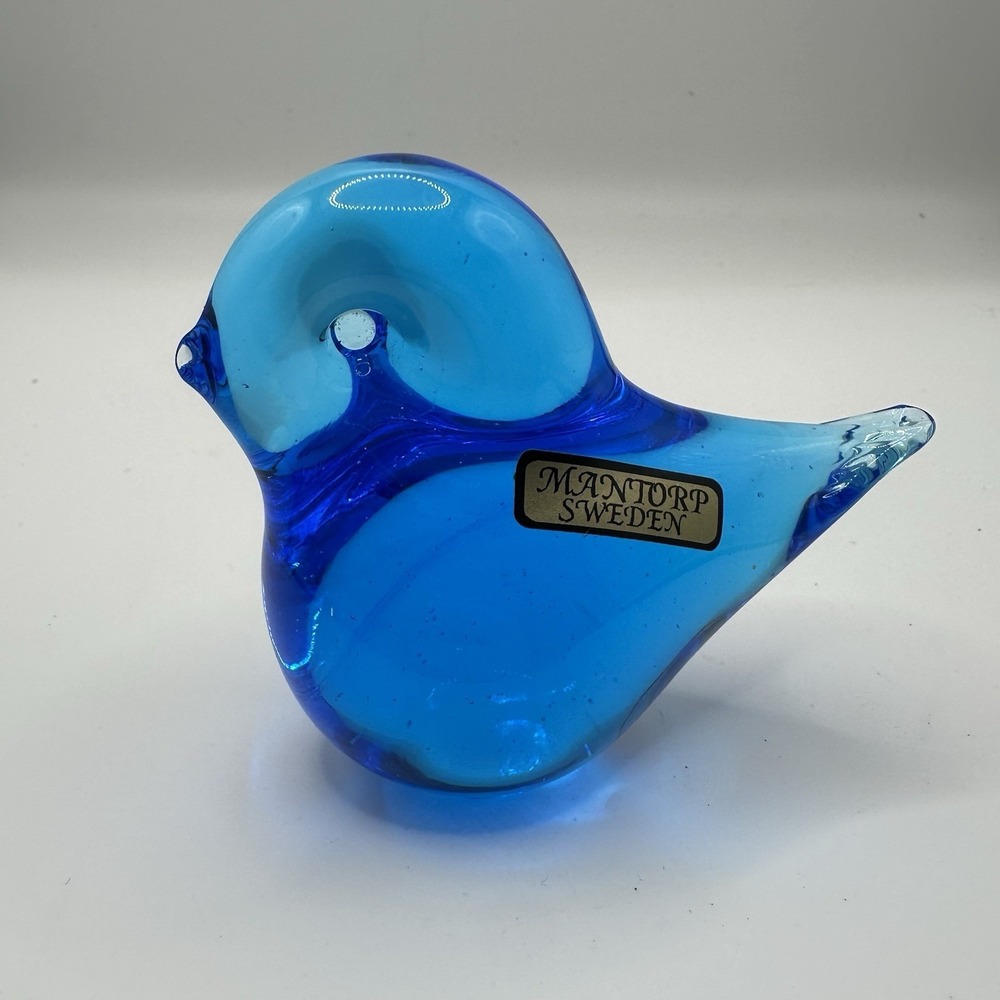 Vintage FM Konstglas Blue Bird Chick Paperweight Art Glass RONNEBY SWEDEN  4.5"